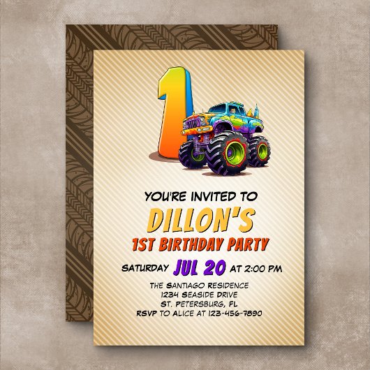 Monster Truck 1er Anniversaire Invitation