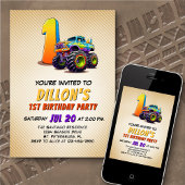 Monster Truck 1er Anniversaire Invitation