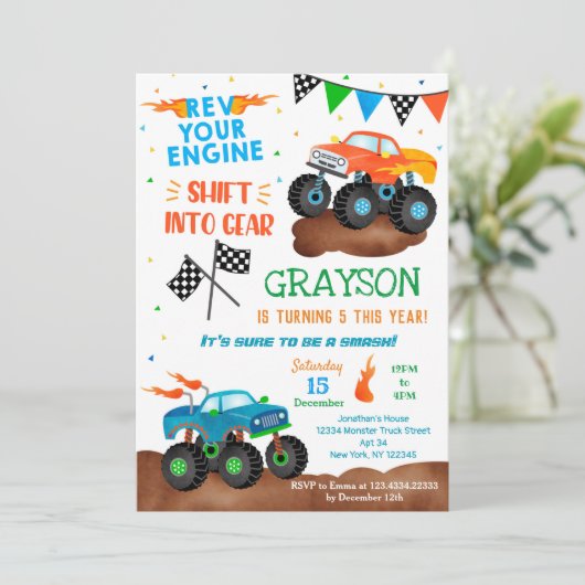 Monster Truck Anniversaire Fête Invitations pour g (Debout devant)