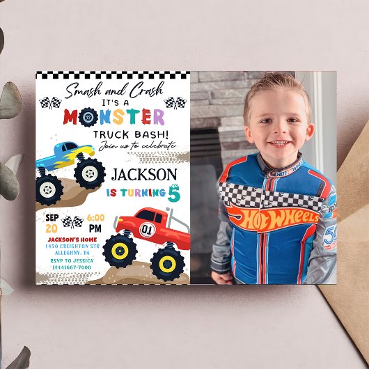 Monster Truck Anniversaire Fête Photo Invitation