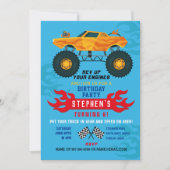 Monster Truck Anniversaire Flames Grand Invitation (Devant)