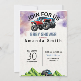 Monster Truck Aquarel Baby Shower Uitnodiging