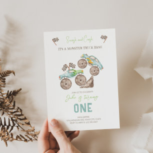 Monster Truck Bash 1e verjaardag uitnodiging