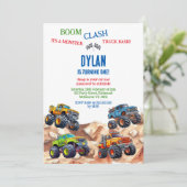 Monster Truck Bash Boy Birthday Invitation Kaart (Staand voorkant)