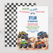 Monster Truck Bash Boy Birthday Invitation Kaart (Voorkant / Achterkant)