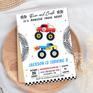 Monster Truck Bash Boy Invitation de fête d'annive