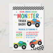 Monster Truck Bash Kleurrijke Groovy Kids Verjaard Kaart (Voorkant)