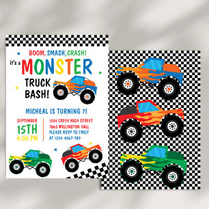 Monster Truck Bash Kleurrijke Groovy Kids Verjaard Kaart