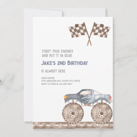Monster Truck Bash Verjaardag uitnodiging (Voorkant)