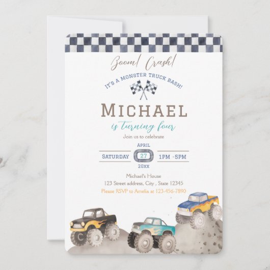 Monster Truck Birthday Invitation (Devant)