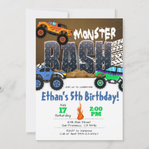 Monster Truck Birthday Invitation - Monster Bash Kaart