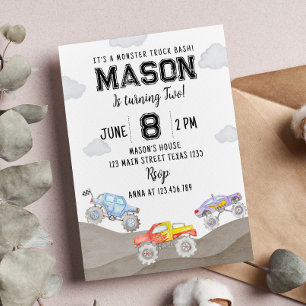 Monster Truck Birthday Invitation Racing Kaart