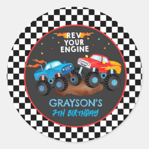 Monster Truck Birthday Party Favor Sticker Labels