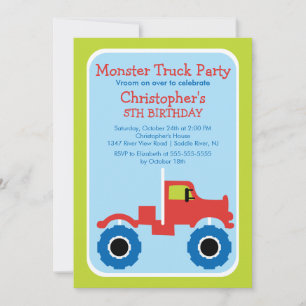 Monster truck Birthday Party for boys Kaart