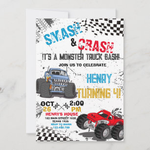 Monster Truck Birthday Party Invitation Kaart