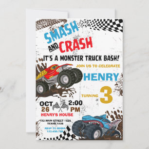 Monster Truck Birthday Party Invitation Kaart