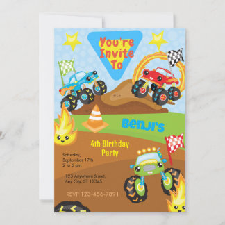Monster Truck Birthday Party Invitation Kaart