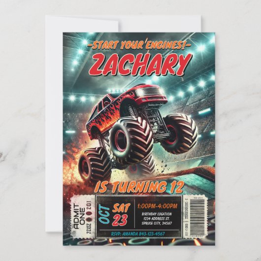 Monster Truck Birthday Uitnodiging (Voorkant)