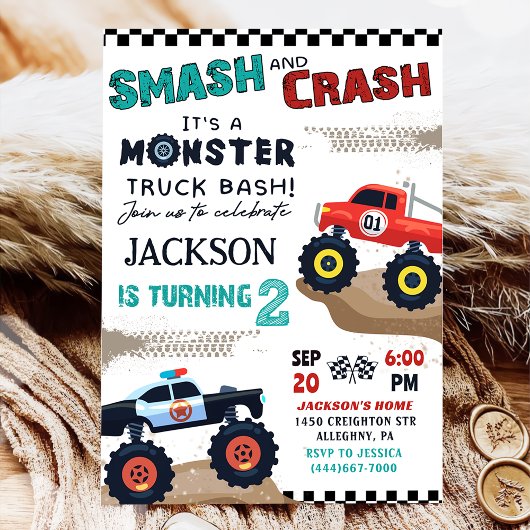 Monster Truck Boy Invitation de fête du 2e anniver