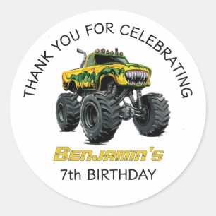 Monster Truck Boys Bedankt Verjaardagsfeest Ronde Sticker
