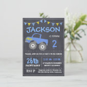 Monster Truck Chalkboard Invitation d'anniversaire (Debout devant)