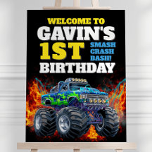 Monster Truck Cool Blue 1st Verjaardag Welkom Sign