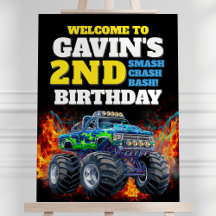 Monster Truck Cool Blue 2e Verjaardag Welkom Sign