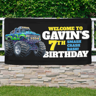 Monster Truck Cool Blue 7e Verjaardag Custom Vinyl Spandoek