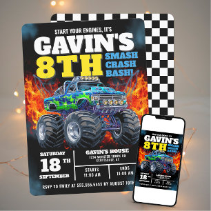 Monster Truck Cool Blue 8e verjaardag gepersonalis Kaart