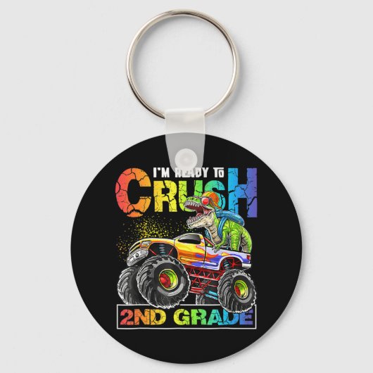 Monster Truck Crush 2nd Grade Dinosaur Boys Back Sleutelhanger (Voorkant)