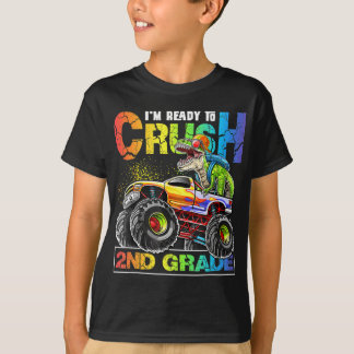 Monster Truck Crush 2nd Grade Dinosaur Boys Back T-shirt