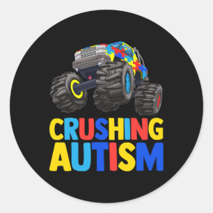 Monster Truck Crushing Austim Autism Awareness Ronde Sticker