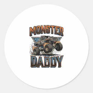 Monster Truck Daddy Vintage Gravure Shirt Ontwerp Ronde Sticker