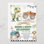 Monster truck dinosaur theme invitation (Devant / Derrière)