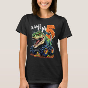 Monster Truck Dinosaurus Rex 5e Verjaardag Jongen T-shirt