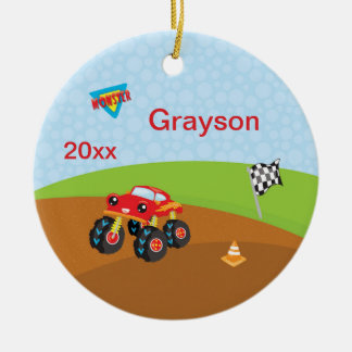 Monster Truck Dirt Track Flag Cone Red Keramisch Ornament