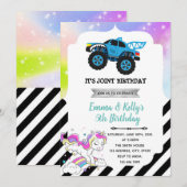 Monster truck et unicorne coparty Invitation (Devant / Derrière)