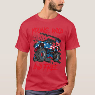 Monster Truck Gift Young Wild Free Boys 4e jul T-shirt