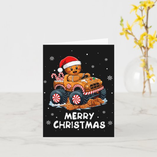 Monster Truck Gingerbread Man Funny Merry Christma Kaart (Gele Bloem)