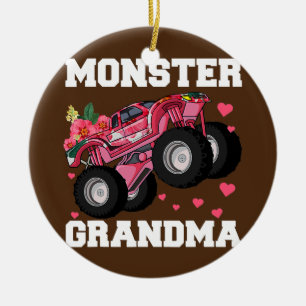 Monster Truck Grandma Floral Birthday Boy Grandma Keramisch Ornament