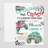 Monster Truck Invitation Anniversaire, Garçons Cam (Devant / Derrière)