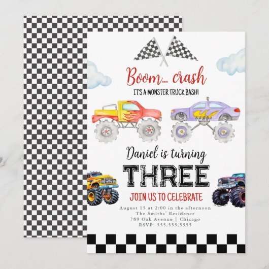 Monster Truck Invitation Anniversaire Monster Truc (Devant / Derrière)