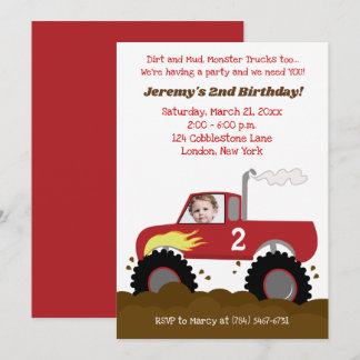 Monster Truck Invitation Anniversaire Rouge avec p