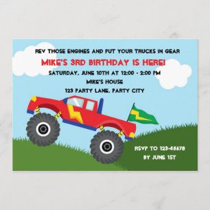 Monster Truck Invitation - Boys Birthday Kaart