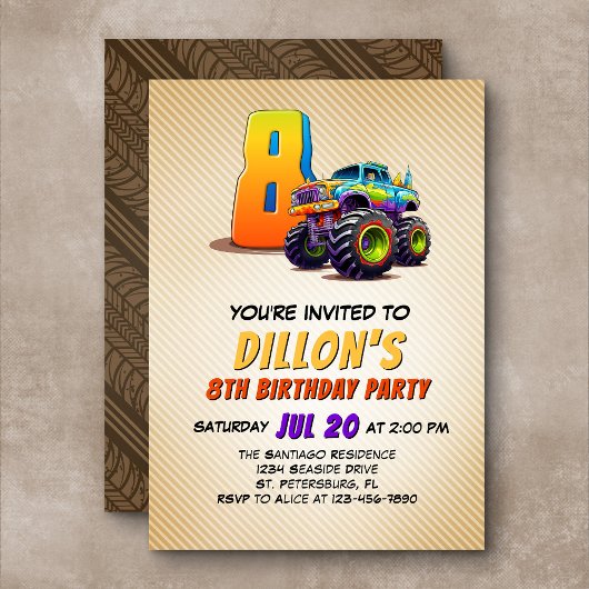 Monster Truck Invitation du 8e anniversaire
