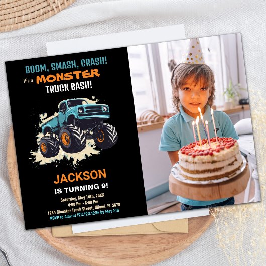 Monster Truck Invitations Anniversaire Black w pho