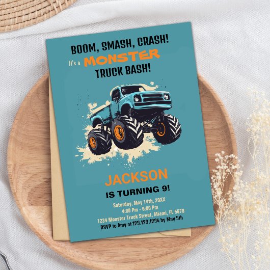 Monster Truck Invitations Anniversaire Bleu