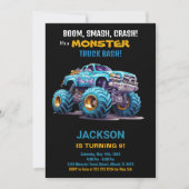 Monster Truck Invitations Anniversaire Bleu noir (Devant)