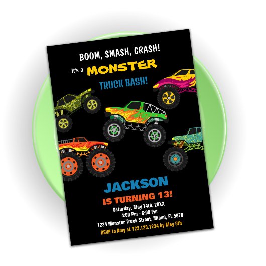 Monster Truck Invitations Anniversaire Couleur Noi