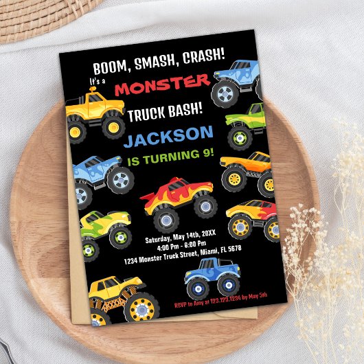 Monster Truck Invitations Anniversaire Couleur Noi